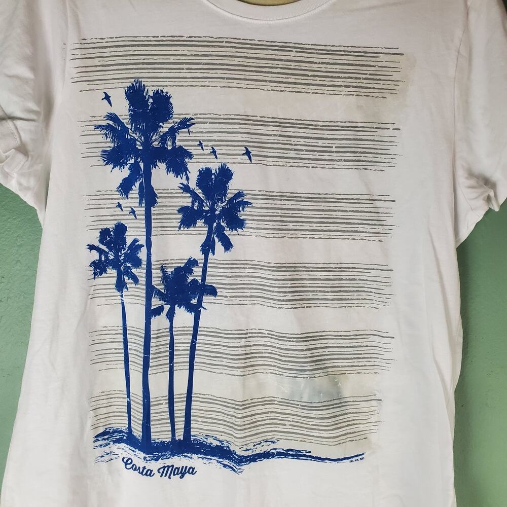 Del Sol Color Change White Crew Neck Palm Tree Short Sleeve Tee Size Large - Picture 4 of 6